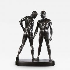 Monumental and Striking Patinated Bronze Figure of Two Male Nude Erotic Lovers - 2460309