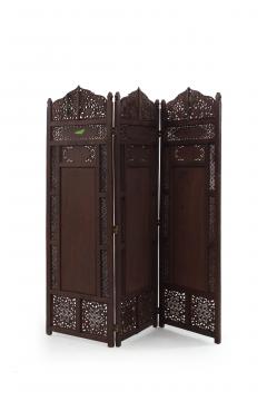 Moorish Carved Teak 3 Fold Screen - 1379777