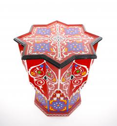 Moorish Style Moroccan Hand Painted Polychrome Eight Pointed Star Side Table - 4820388