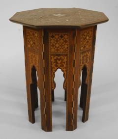 Moorish walnut inlaid wood and pearl small taboret table - 4661707