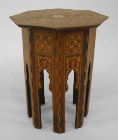 Moorish walnut inlaid wood and pearl small taboret table - 4661709