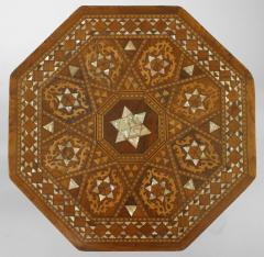 Moorish walnut inlaid wood and pearl small taboret table - 4661710