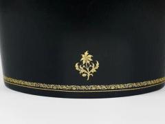 Morabito Paris Black Gold Leather Wastepaper Basket Bin France 1970s - 4067657