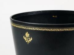 Morabito Paris Black Gold Leather Wastepaper Basket Bin France 1970s - 4067672