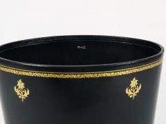 Morabito Paris Black Gold Leather Wastepaper Basket Bin France 1970s - 4067746