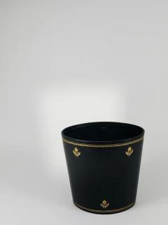 Morabito Paris Black Gold Leather Wastepaper Basket Bin France 1970s - 4067761