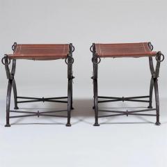 Morgan Colt PAIR OF WROUGHT IRON AND LEATHER CURULE STOOLS BY MORGAN COLT - 3267973