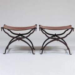 Morgan Colt PAIR OF WROUGHT IRON AND LEATHER CURULE STOOLS BY MORGAN COLT - 3268031