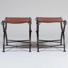 Morgan Colt PAIR OF WROUGHT IRON AND LEATHER CURULE STOOLS BY MORGAN COLT - 3268035