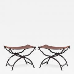 Morgan Colt PAIR OF WROUGHT IRON AND LEATHER CURULE STOOLS BY MORGAN COLT - 3272730