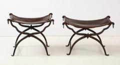 Morgan Colt Pair of wrought iron and leather curule stools by Morgan Colt - 1669095