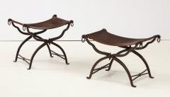 Morgan Colt Pair of wrought iron and leather curule stools by Morgan Colt - 1669097