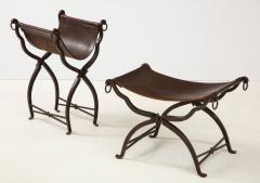 Morgan Colt Pair of wrought iron and leather curule stools by Morgan Colt - 1669098