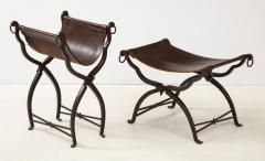 Morgan Colt Pair of wrought iron and leather curule stools by Morgan Colt - 1669099