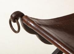 Morgan Colt Pair of wrought iron and leather curule stools by Morgan Colt - 1669101