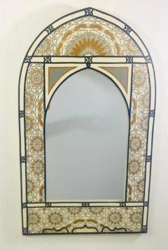 Moroccan Bohemian Style White and Gold Arch Shape Wall Table or Vanity Mirror - 2866455