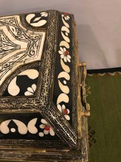 Moroccan Chest or Jewelry Box in Camel Bone and Brass Inlaid - 2888988