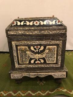 Moroccan Chest or Jewelry Box in Camel Bone and Brass Inlaid - 2888989