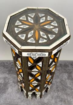 Moroccan Handmade Bone Bronze Inlay Octagonal Side Table - 3785865