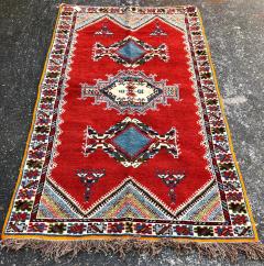 Moroccan Tribal Handwoven Wool Geometrical Diamond Design Red Rug or Carpet - 3613333