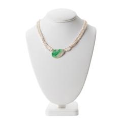 Moss In Snow Jade Leaf on a Baroque Freshwater Pearl Necklace 1800s  - 3300390