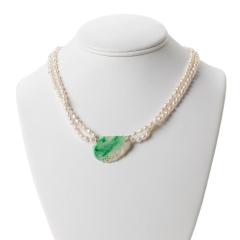 Moss In Snow Jade Leaf on a Baroque Freshwater Pearl Necklace 1800s  - 3300394