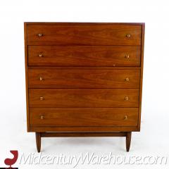 Mount Airy Mid Century Walnut and Brass 5 Drawer Highboy Dresser - 2355097