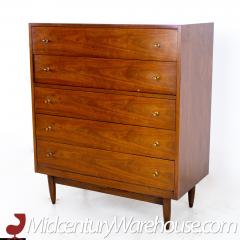 Mount Airy Mid Century Walnut and Brass 5 Drawer Highboy Dresser - 2355098