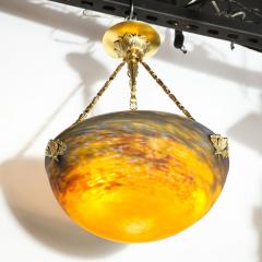 Muller Fr res Art Deco Antiqued Brass and Hand Blown Mottled Glass Chandelier by Muller Fr res - 1866248