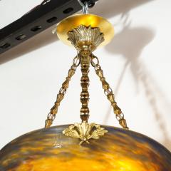 Muller Fr res Art Deco Antiqued Brass and Hand Blown Mottled Glass Chandelier by Muller Fr res - 1950050