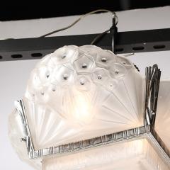 Muller Fr res Art Deco Cubist Frosted Glass Silvered Bronze Chandelier signed Muller Freres - 4566533