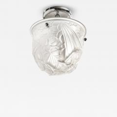 Muller Fr res Art Deco Molded Frosted Glass Pendant w Cubist Detailing by Muller Freres - 4556964