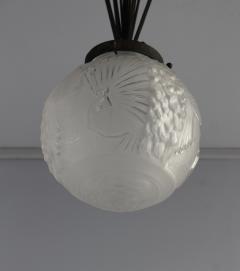 Muller Fr res FINE FRENCH ART DECO WROUGHT IRON AND FROSTED GLASS PENDANT BY MULLER FR RES - 788755