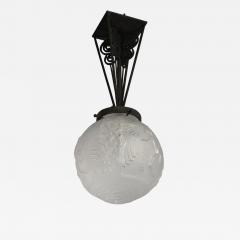 Muller Fr res FINE FRENCH ART DECO WROUGHT IRON AND FROSTED GLASS PENDANT BY MULLER FR RES - 789628