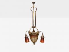 Muller Fr res Muller Fr res French Art Deco Bronze Glass Chandelier France 1920s - 4249019