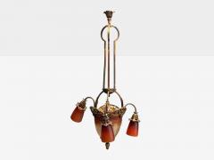 Muller Fr res Muller Fr res French Art Deco Bronze Glass Chandelier France 1920s - 4249024