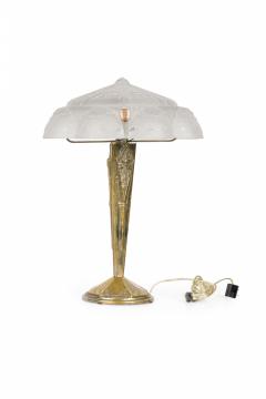 Muller Fr res Muller Freres Art Deco French Metal and Frosted Glass Table Lamp - 4274586