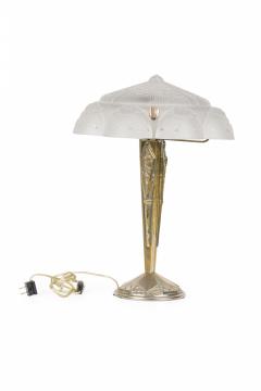 Muller Fr res Muller Freres Art Deco French Metal and Frosted Glass Table Lamp - 4274587