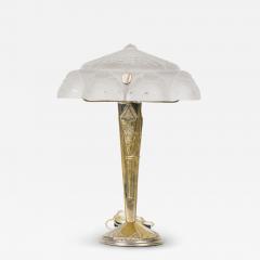 Muller Fr res Muller Freres Art Deco French Metal and Frosted Glass Table Lamp - 4298156
