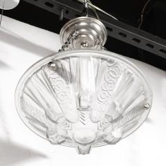 Muller Fr res Stunning Art Deco Cubist Detailed Molded Glass Chandelier signed Muller Freres - 4438774