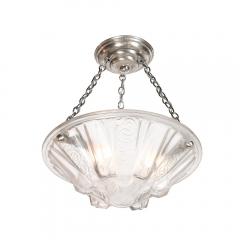 Muller Fr res Stunning Art Deco Cubist Detailed Molded Glass Chandelier signed Muller Freres - 4438784