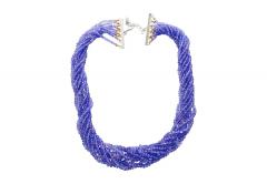 Multi Strand Blue Tanzanite Beads Round Cut Diamond Necklace in 18K White Gold - 3505090