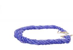 Multi Strand Blue Tanzanite Beads Round Cut Diamond Necklace in 18K White Gold - 3505091