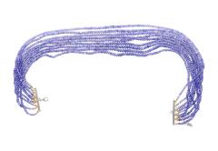 Multi Strand Blue Tanzanite Beads Round Cut Diamond Necklace in 18K White Gold - 3505092