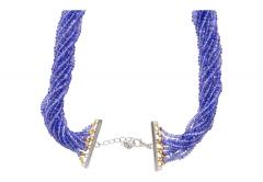 Multi Strand Blue Tanzanite Beads Round Cut Diamond Necklace in 18K White Gold - 3505093