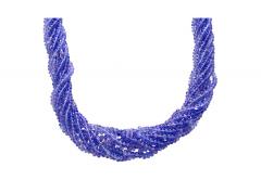 Multi Strand Blue Tanzanite Beads Round Cut Diamond Necklace in 18K White Gold - 3505094