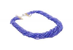 Multi Strand Blue Tanzanite Beads Round Cut Diamond Necklace in 18K White Gold - 3505095