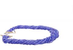 Multi Strand Blue Tanzanite Beads Round Cut Diamond Necklace in 18K White Gold - 3505096