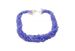 Multi Strand Blue Tanzanite Beads Round Cut Diamond Necklace in 18K White Gold - 3505098