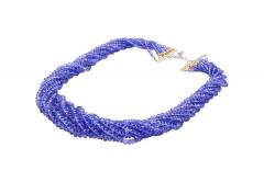 Multi Strand Blue Tanzanite Beads Round Cut Diamond Necklace in 18K White Gold - 3505099